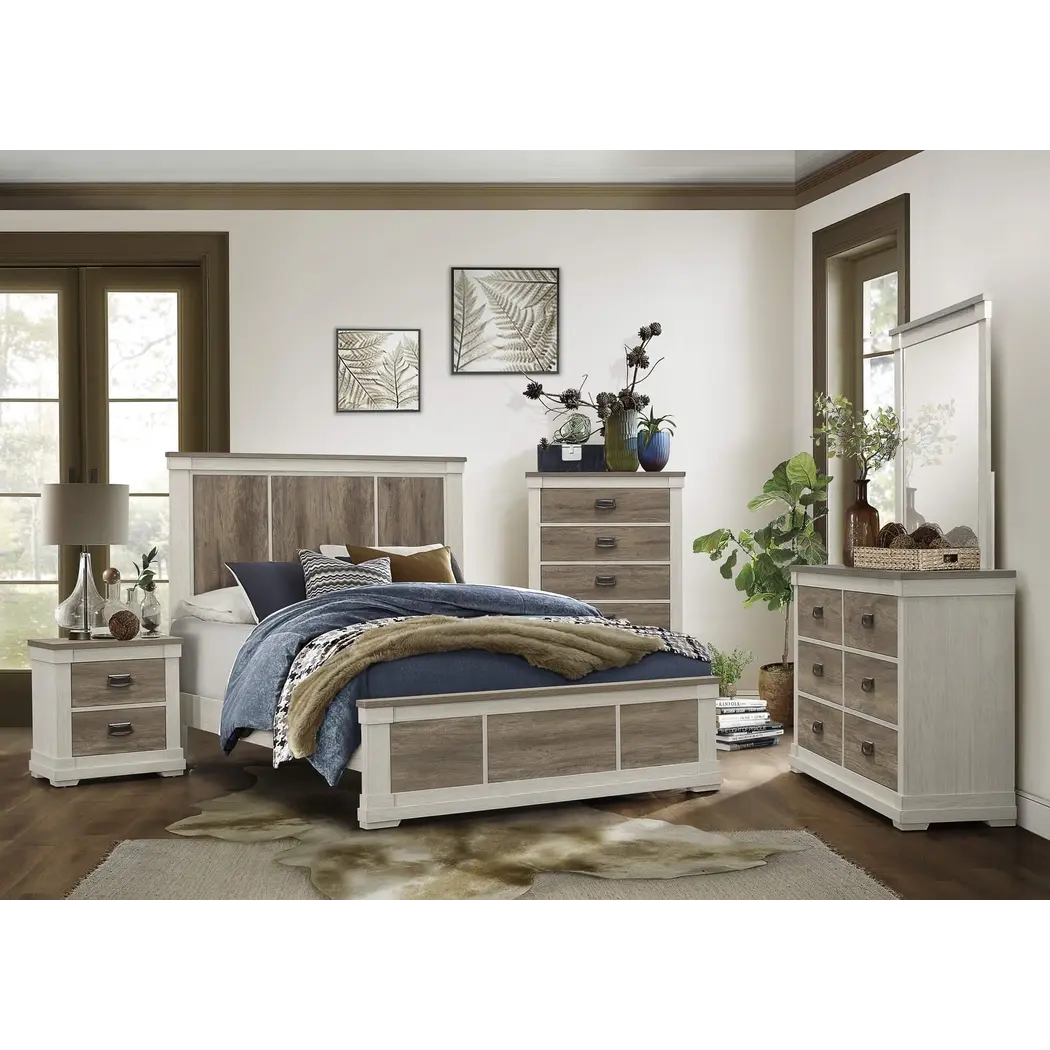Arcadia Wood/Wood Veneer Bed, King Size, White/Weathered Gray by