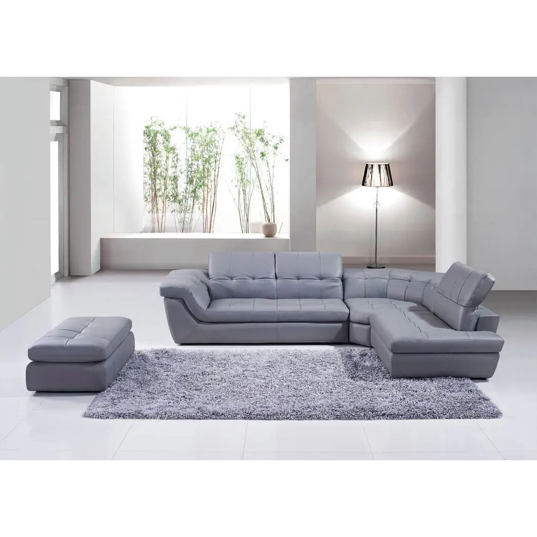 397 Italian Leather Right Hand Facing Sectional, Grey by J&M Furniture