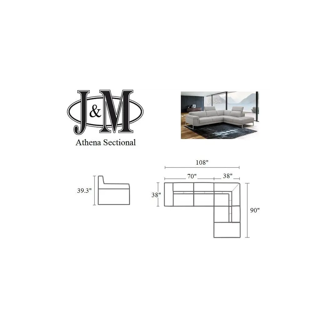 Athena Leather Sectional, Light Grey by J&M Furniture
