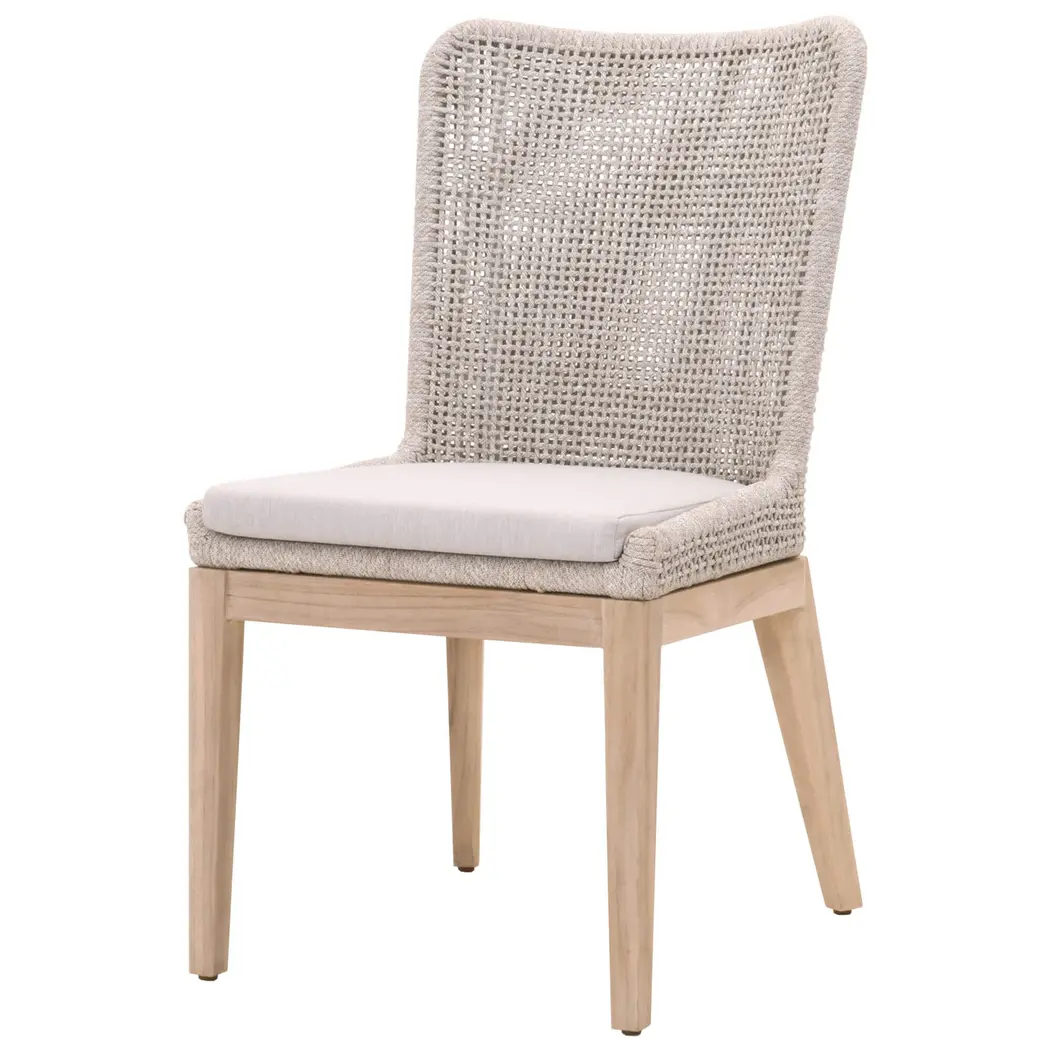 Mesh Outdoor Dining Chair, Taupe, White & Gray Teak by Essentials For