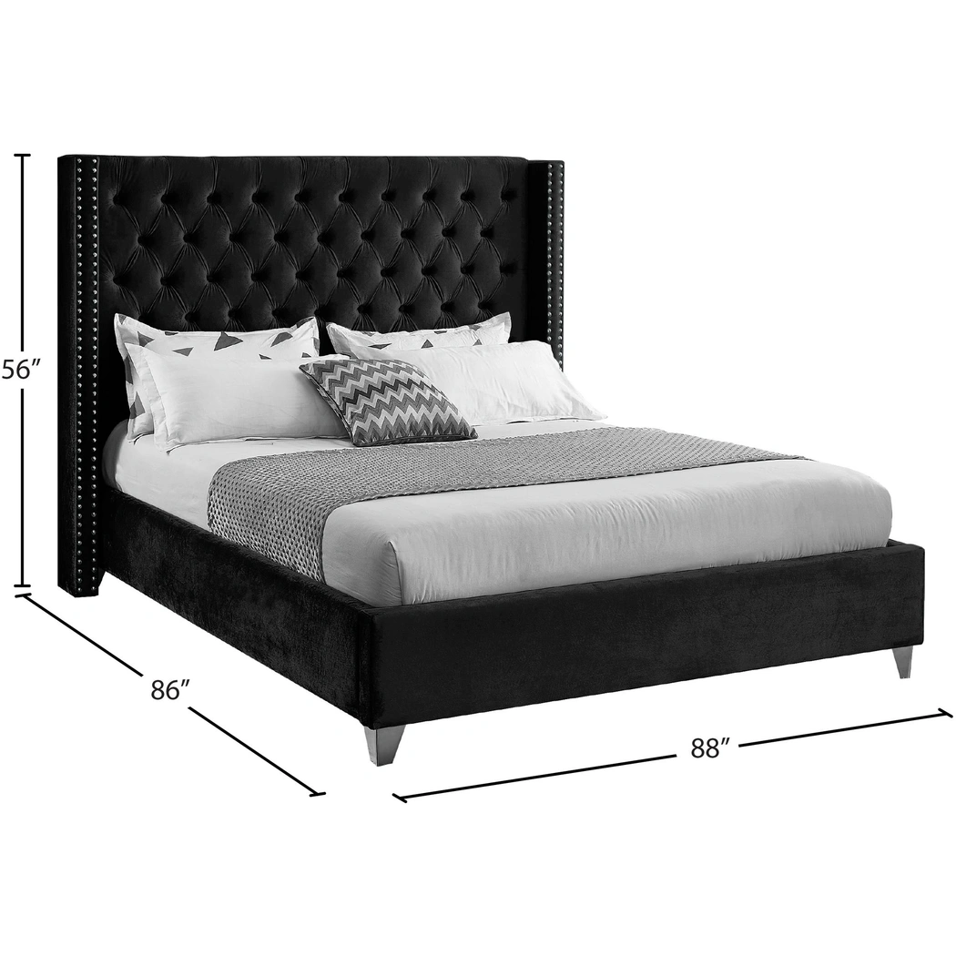 Aiden Velvet King Size Bed, Black by Meridian Furniture