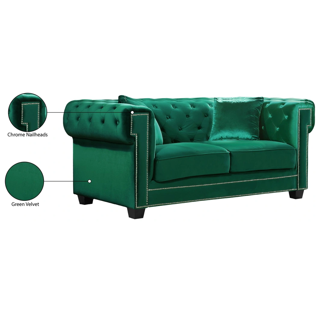 Bowery Velvet Loveseat, Green by Meridian Furniture