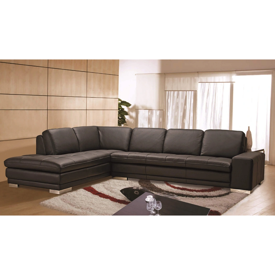 Block Top Grain Leather Sectional, Left Arm Chaise Facing, Dark