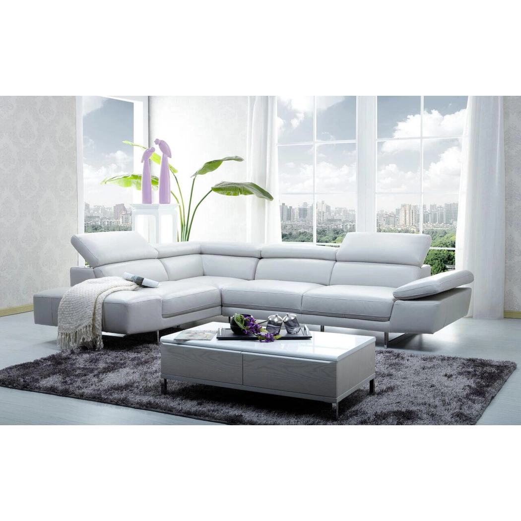 1717 Italian Leather Left Hand Facing Sectional, White by J&M Furniture