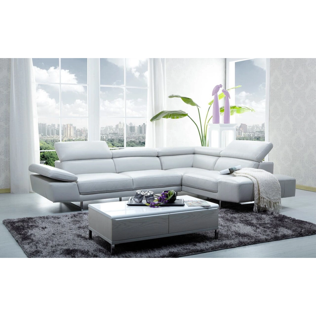 1717 Italian Leather Right Hand Facing Sectional, White by J&M