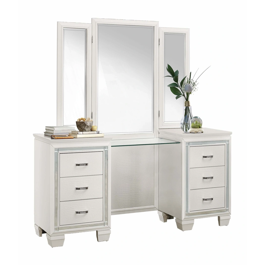 Allura Leatherette/Faux Alligator LED Panel Bedroom Set, White by