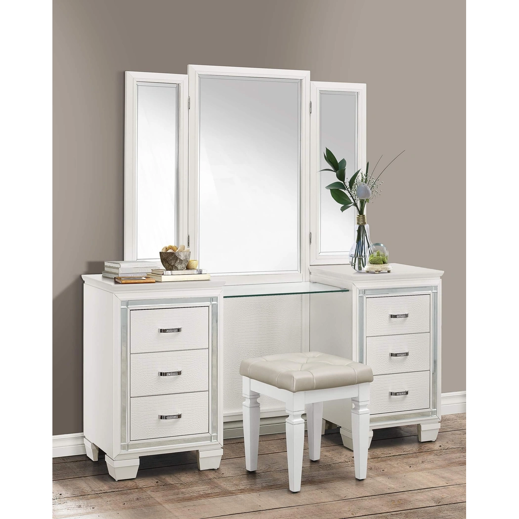 Allura Leatherette/Faux Alligator LED Panel Bedroom Set, White by