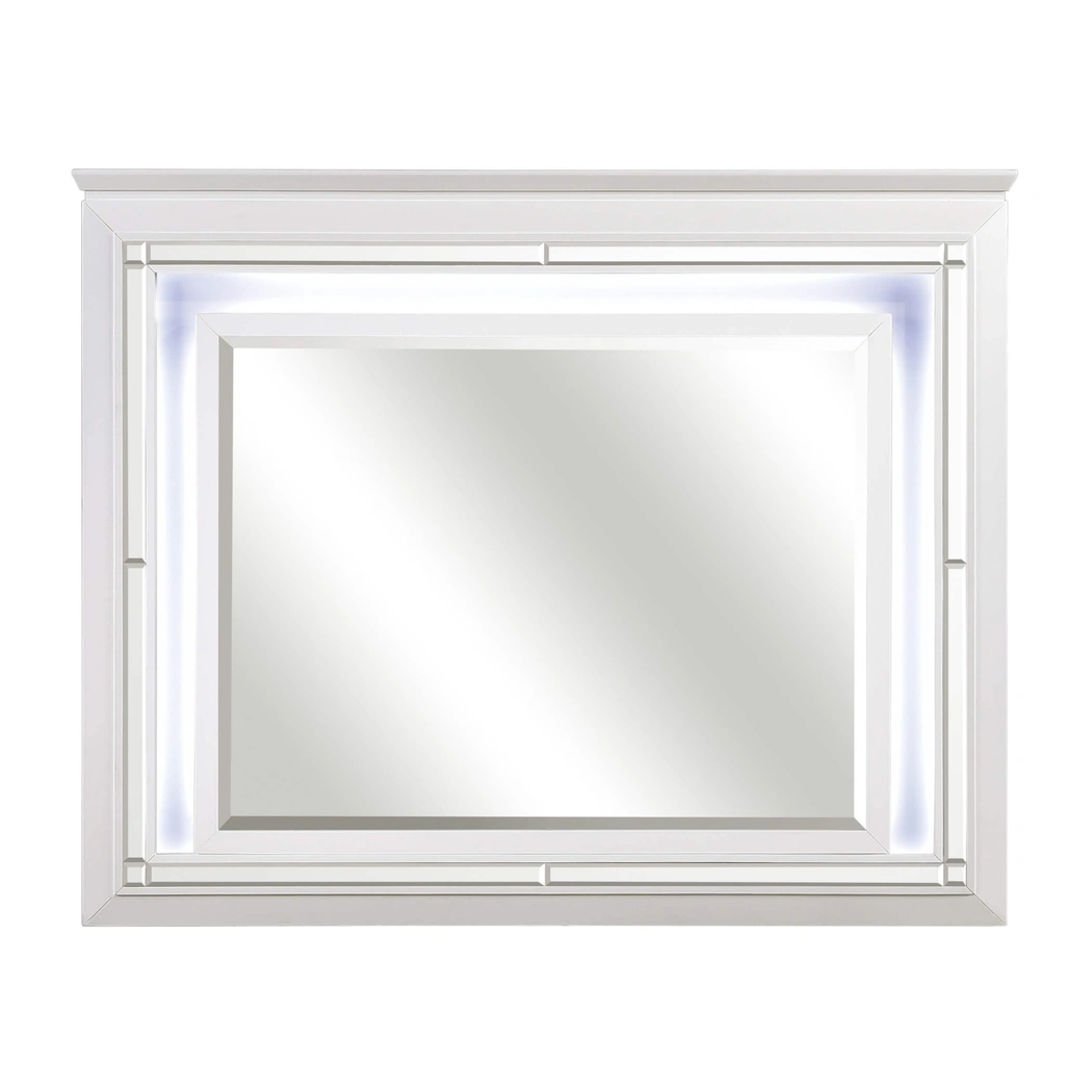 Allura Leatherette/Faux Alligator LED Panel Bedroom Set, White by