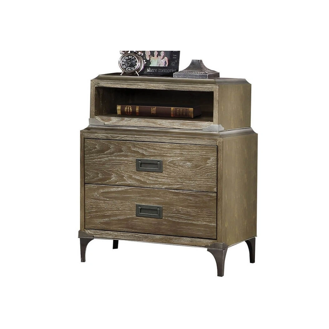 Athouman Nightstand w/Qi Wireless Charger, Weathered Oak by ACME