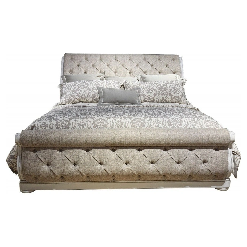 Liberty SM Magnolia Manor Fabric Upholstered Sleigh Bed, Antique White