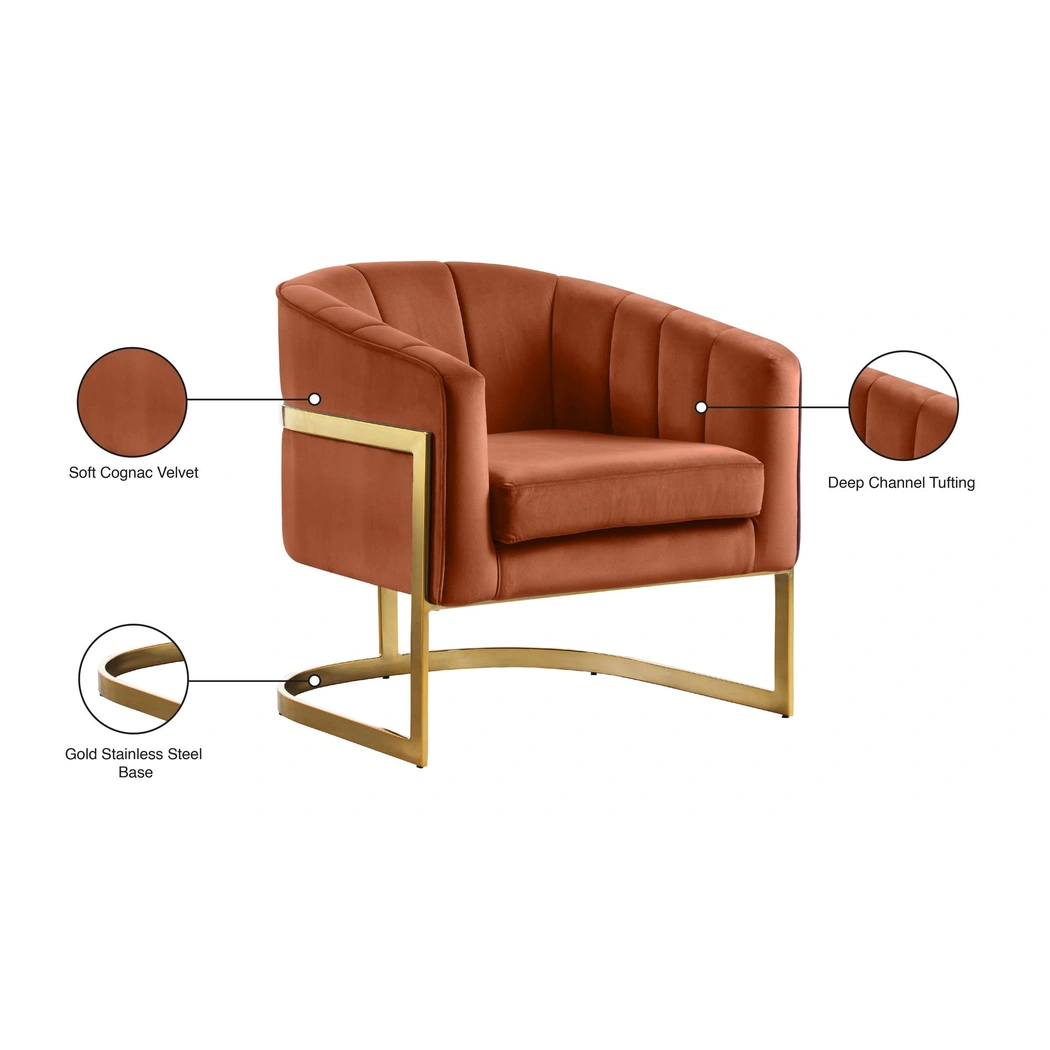 Carter Velvet Accent Chair, Cognac by Meridian Furniture