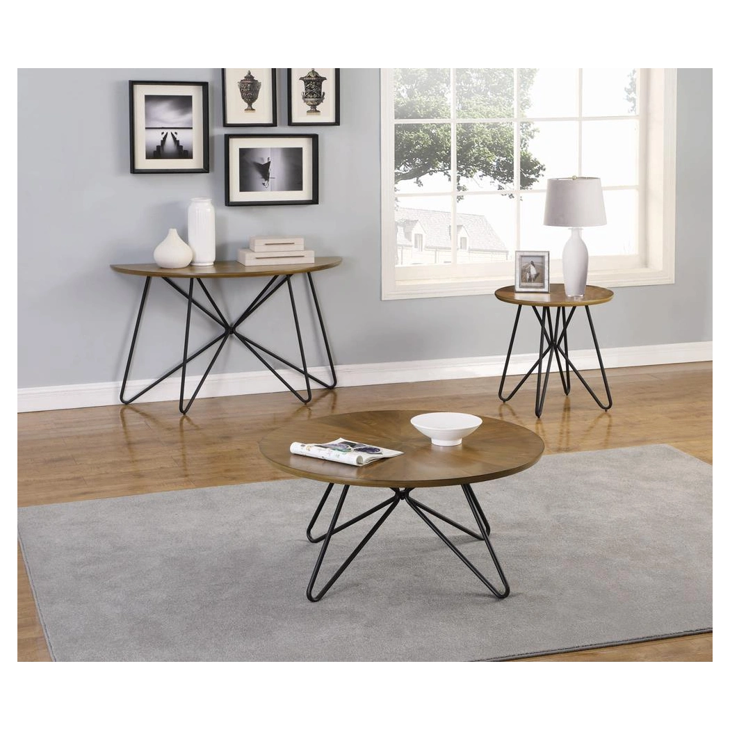 Buy Brinnon Round Wood Veneer Coffee Table with Metal Legs by Sohomod