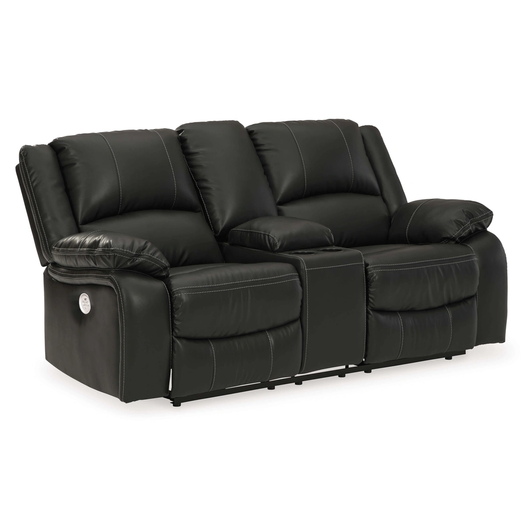 Calderwell Faux Leather Power Reclining Loveseat w/Console, Black by