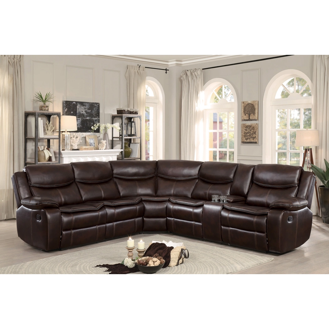 Bastrop Leather Gel Match Reclining Sectional, Brown by Homelegance