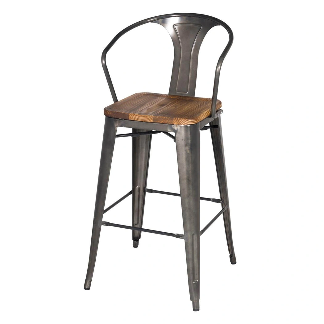 Metropolis Metal Bar Stool, Wood Seat, Gunmetal by NPD (New Pacific