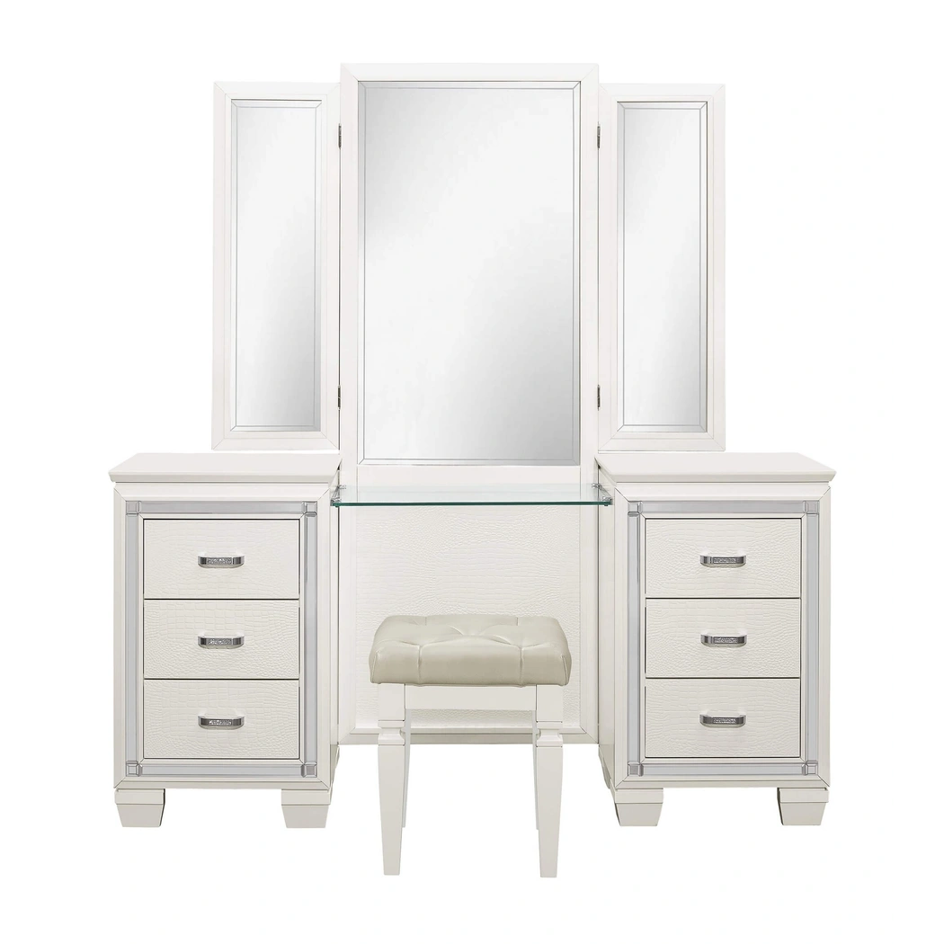 Allura Leatherette/Faux Alligator LED Panel Bedroom Set, White by