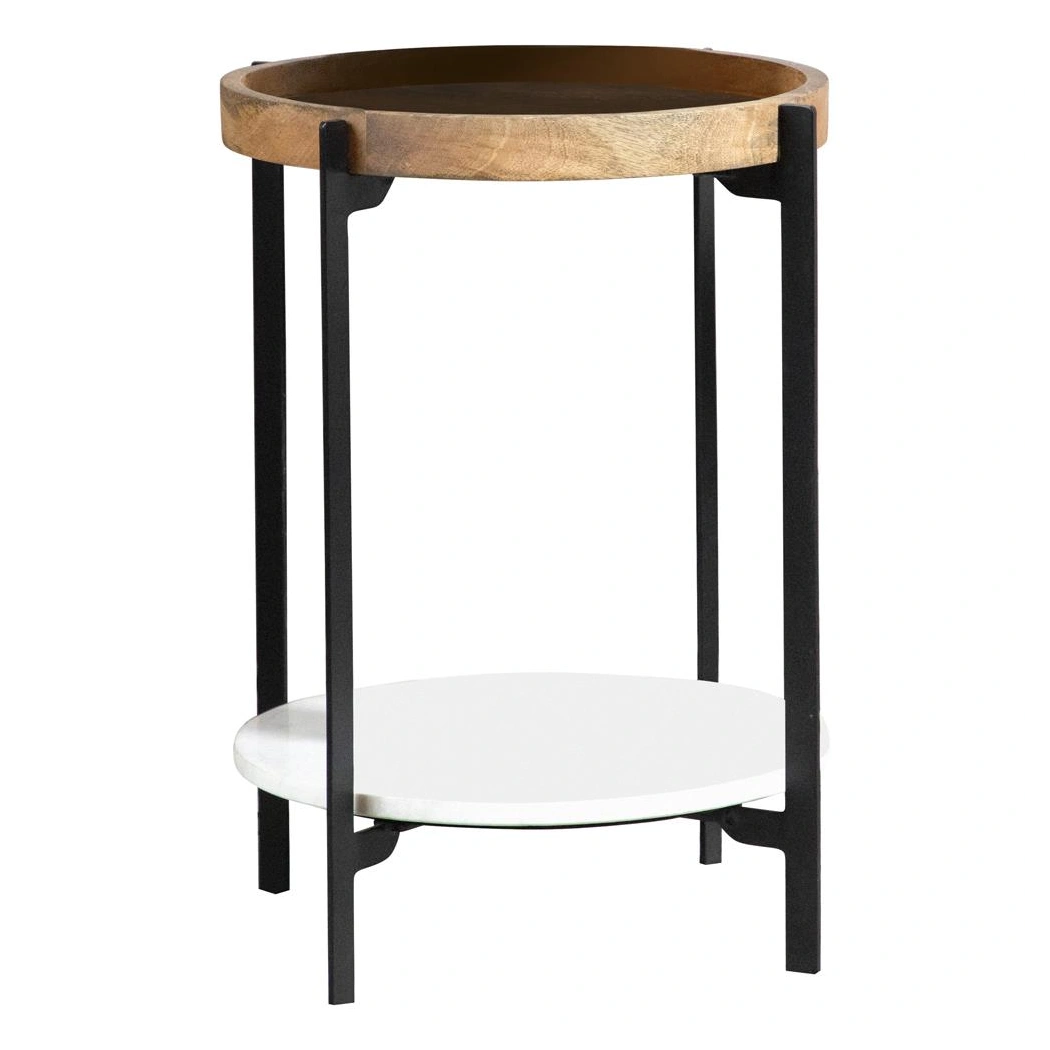 Buy Adhvik Wood Round Accent Table with Marble Shelf by Sohomod