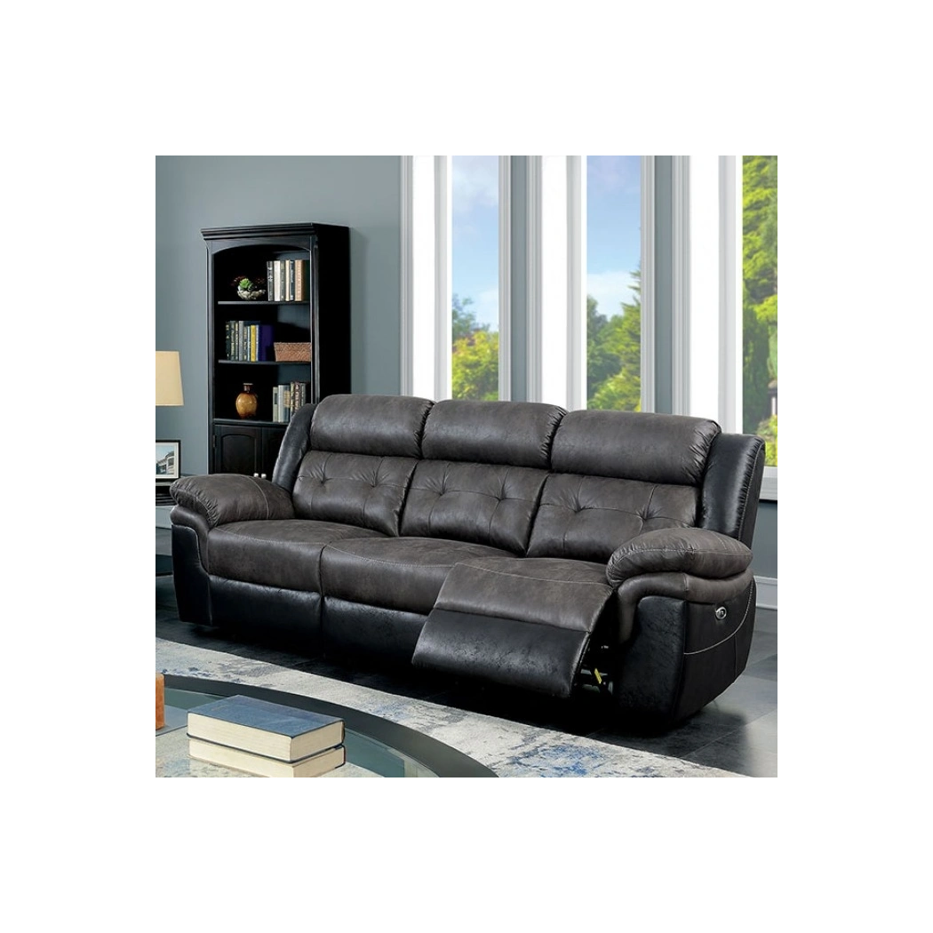Brookdale Leatherette Power Reclining Sofa, Gray/Black by Furniture of