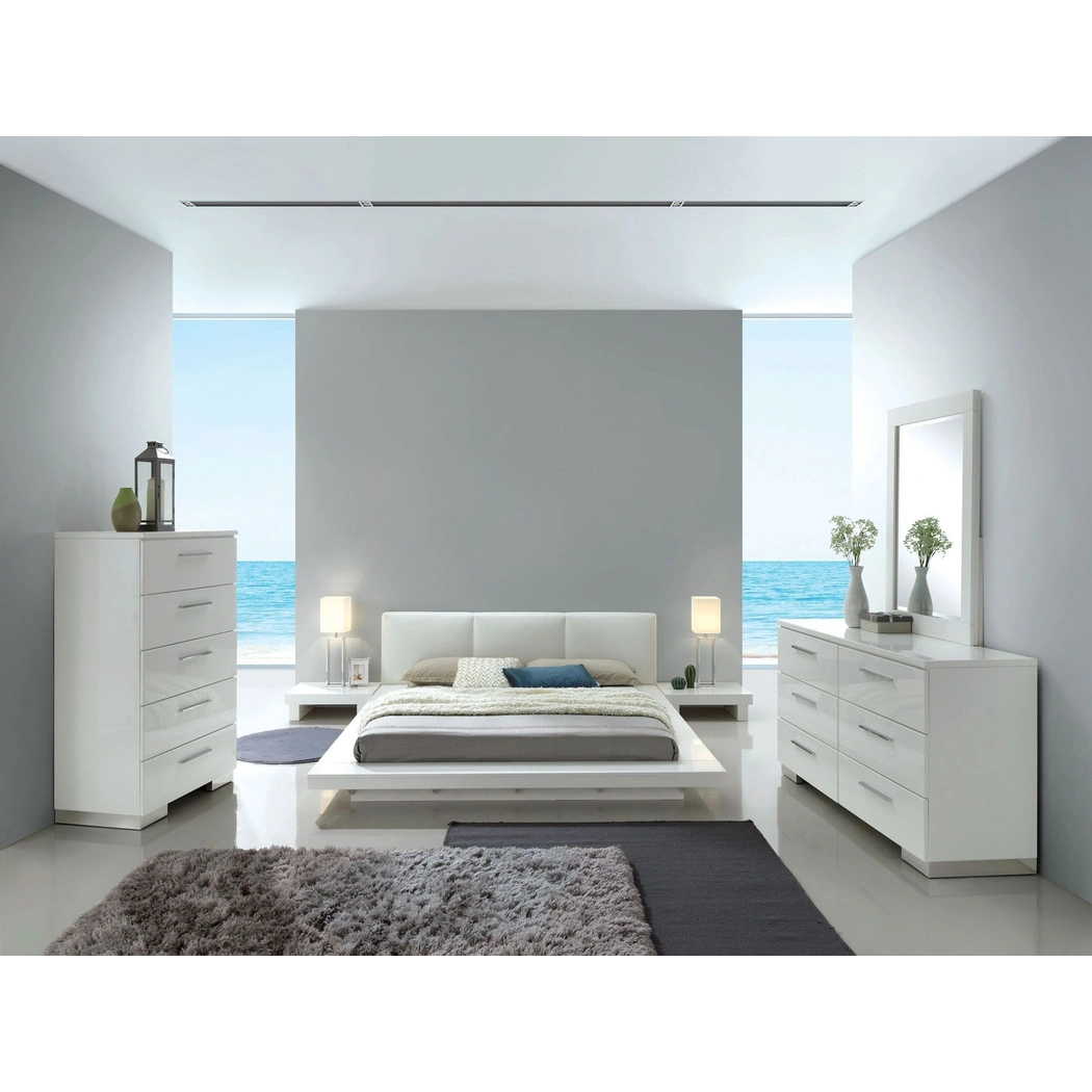 Christie Fabric/Wood High Gloss Low Profile Platform Bedroom Set by