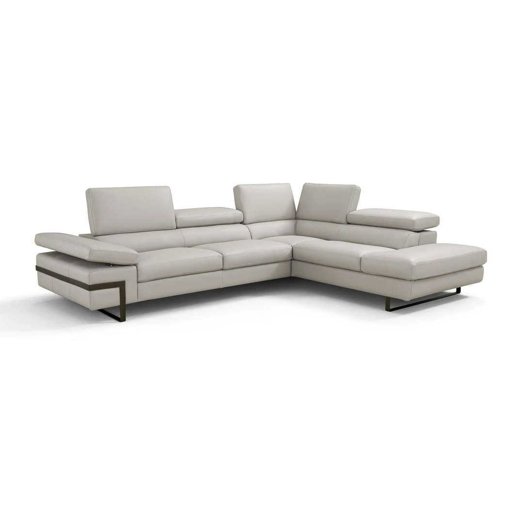 Rimini Premium Italian Leather Right Hand Facing Sectional, Light Grey