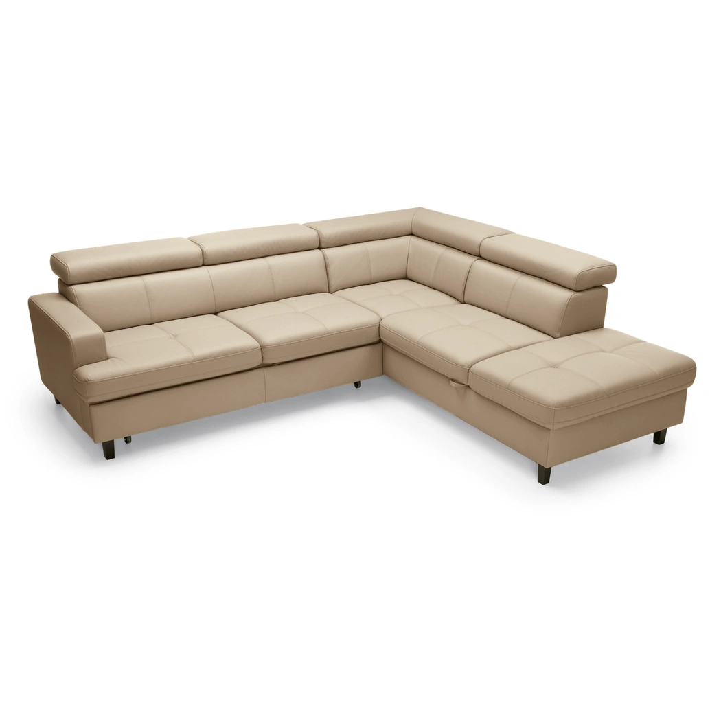 Reno LShaped Leather Sleeper Sectional Sofa w/Corner Storage Chaise by