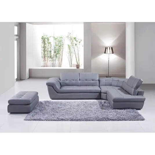 397 Italian Leather Right Hand Facing Sectional, Grey by J&M Furniture