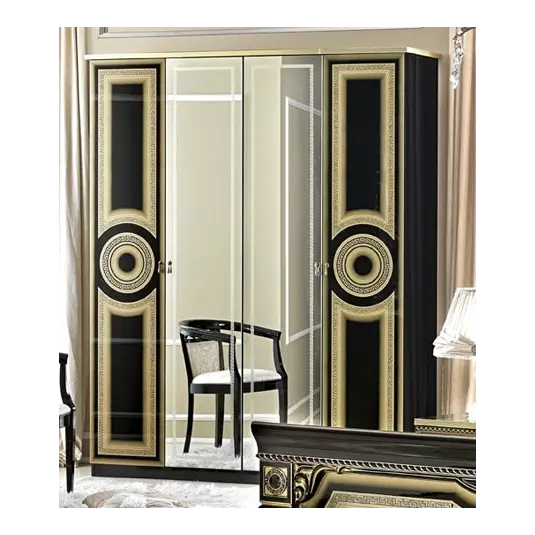 Aida Wood Veneer Panel Bedroom Set, Black/Gold by Camelgroup, Italy