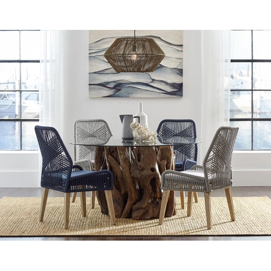 Buy Asbury 60 Round Tempered Glass Top Dining Table with Teak Tree Base