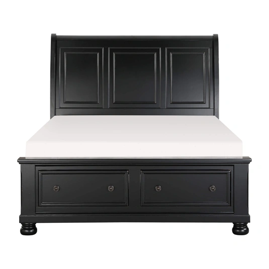 Laurelin Wood Seigh Platform Bed w/ Storage, Queen Size, Black by Homelegance