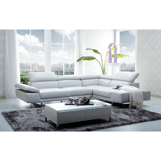 1717 Italian Leather Right Hand Facing Sectional, White by J&M