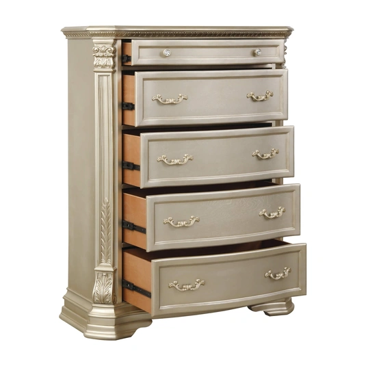 Leatherette/Wood/Wood Veneer Panel Bedroom Set, Champagne by