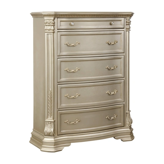 Leatherette/Wood/Wood Veneer Panel Bedroom Set, Champagne by