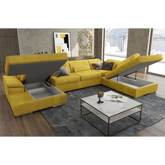 AlpineX Fabric UShaped Sectional Sofa with Sleeper & Storage, Right