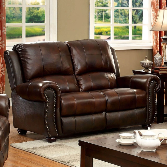 Turton Top Grain Leather Match Living Room Set, Brown by Furniture of