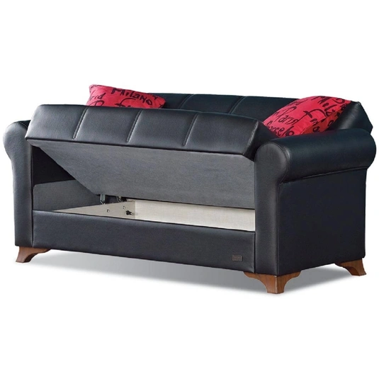Harlem Bonded Leather Storage Loveseat, Black by Empire Furniture USA