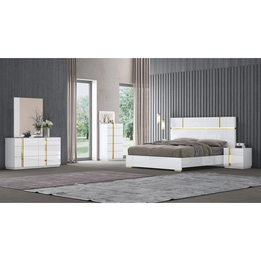 Kyoto High Gloss Lacquer LED Bedroom Set, White by J&M Furniture