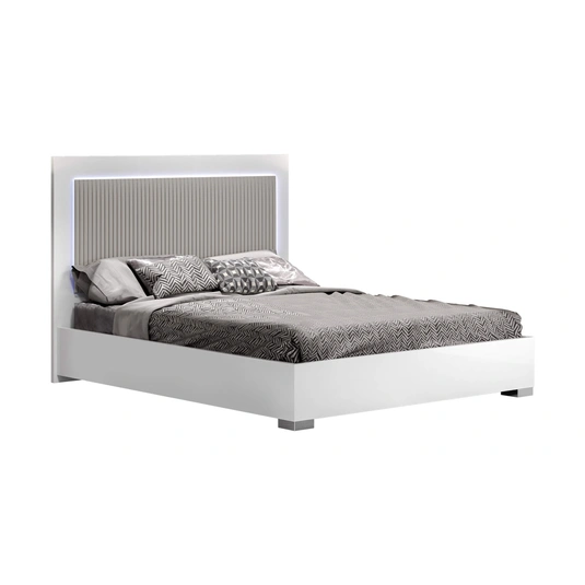 Luxuria Wood Veneer Bed with LED Light, White High Gloss by J&M Furniture